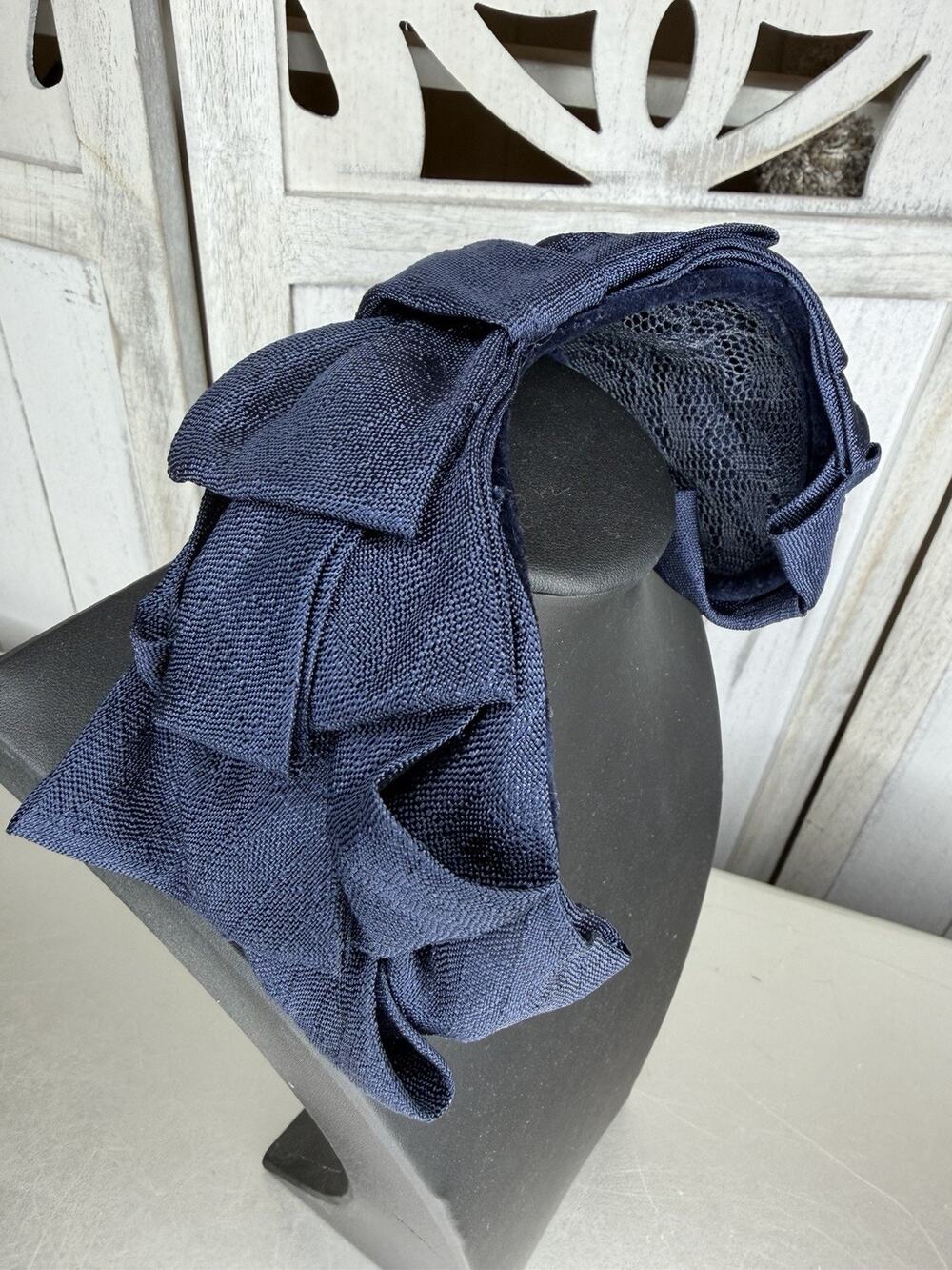 Vintage 1960's Layered Ruffle Navy Blue Now Headband Adjustable
